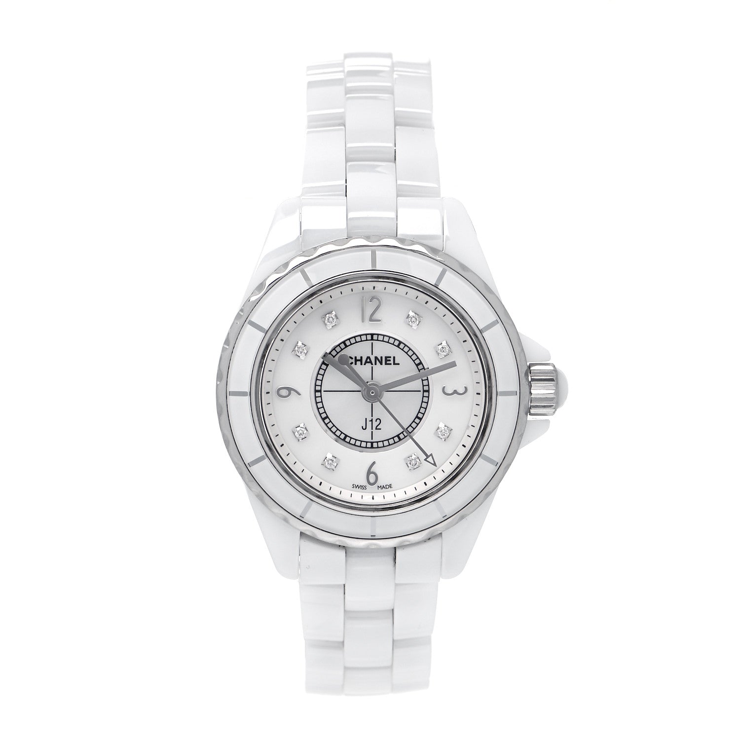 Chanel Stainless Steel Ceramic Diamond Mother of Pearl 29mm J12 Quartz Watch White 1 of 4