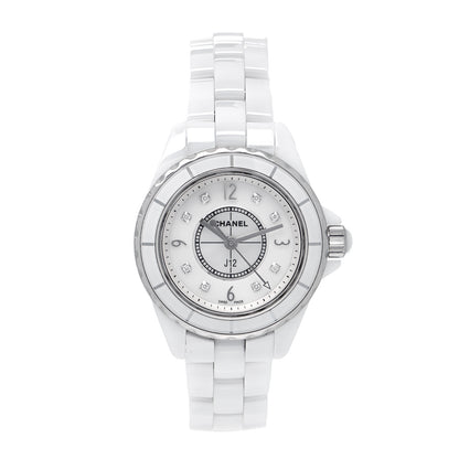 Chanel Stainless Steel Ceramic Diamond Mother of Pearl 29mm J12 Quartz Watch White 1 of 4