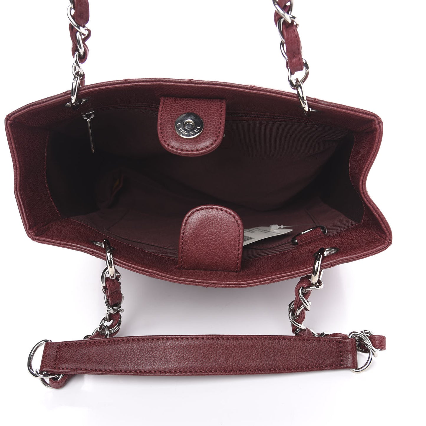 Caviar Quilted Petit Shopping Tote PST Burgundy