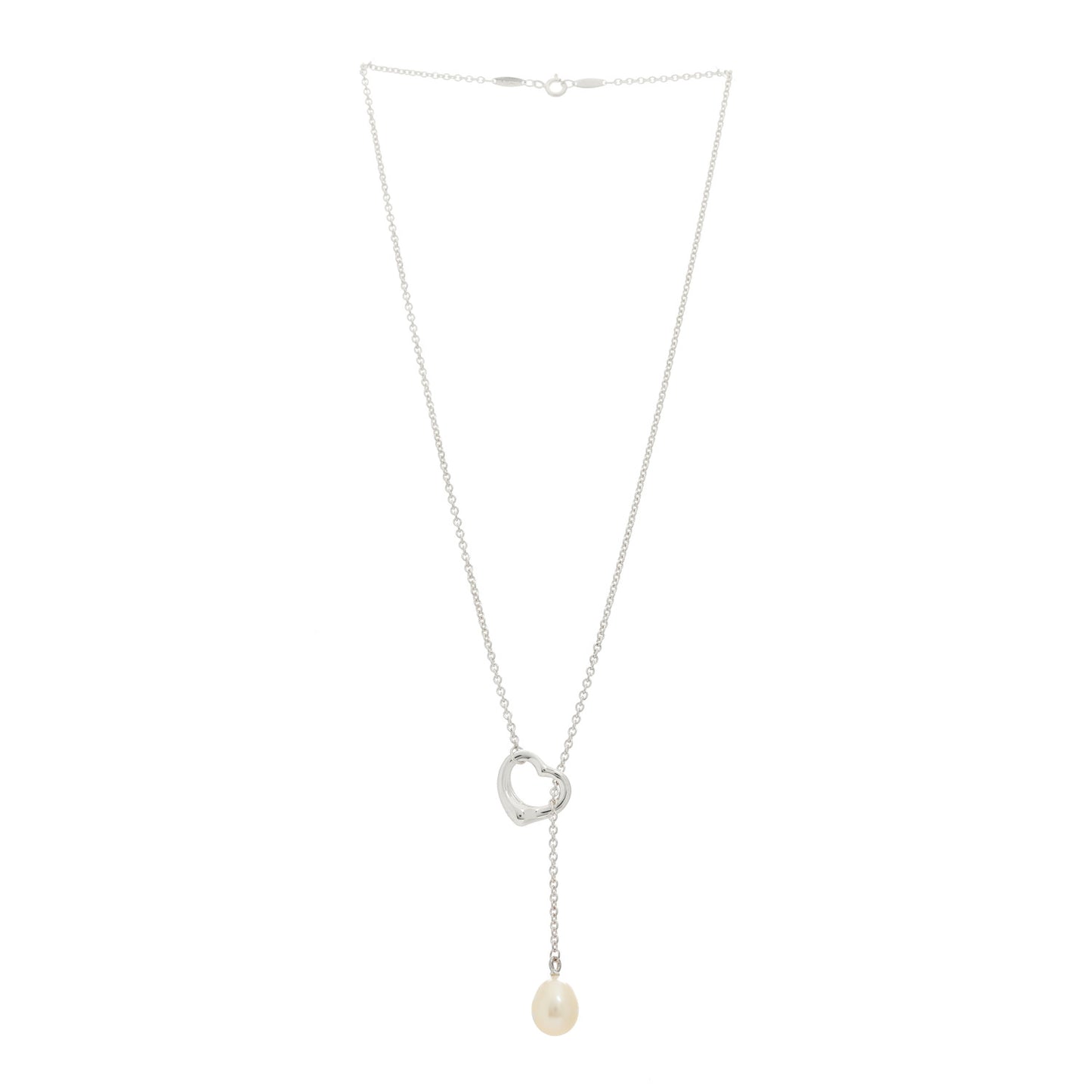 Sterling Silver Cultured Pearl 9.5-11.5mm Elsa Peretti Open Heart Lariat Necklace