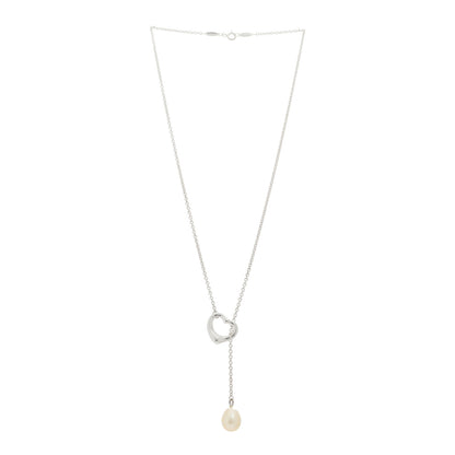 Tiffany Sterling Silver Cultured Pearl 9.5-11.5mm Elsa Peretti Open Heart Lariat Necklace 3 of 5