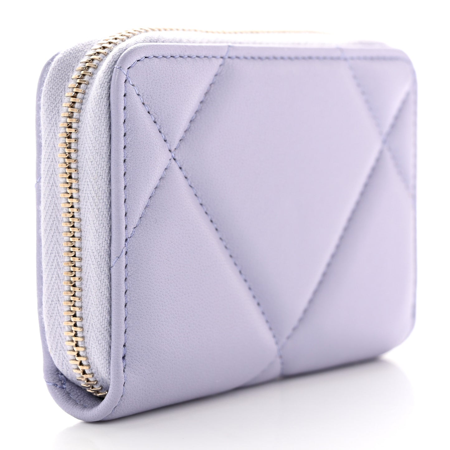 Lambskin Quilted Chanel 19 Zip Around Coin Purse Wallet Light Purple