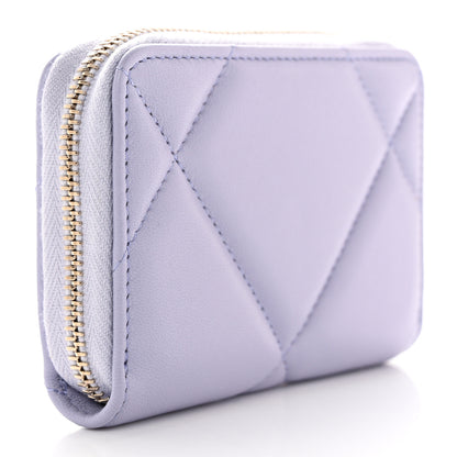 Chanel Lambskin Quilted Chanel 19 Zip Around Coin Purse Wallet Light Purple 3 of 7