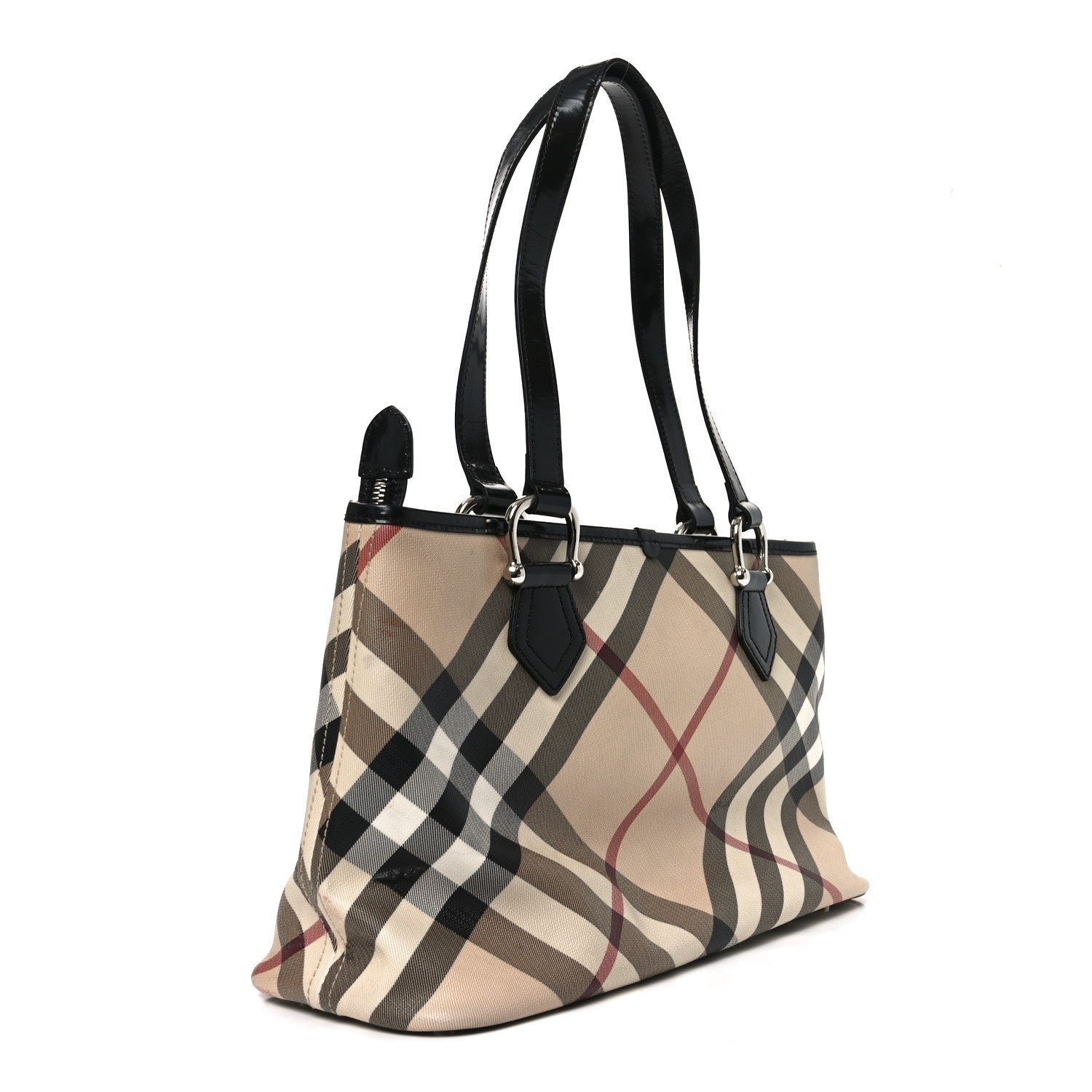 Burberry Metallic Calfskin Nova Check Small Nickie Tote Black