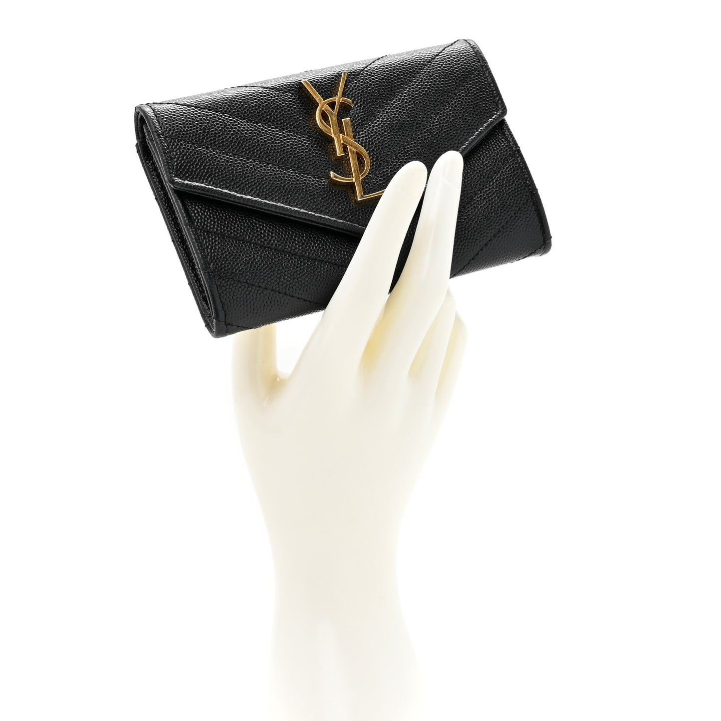 Grain De Poudre Matelasse Chevron Small Monogram Envelope Wallet Black
