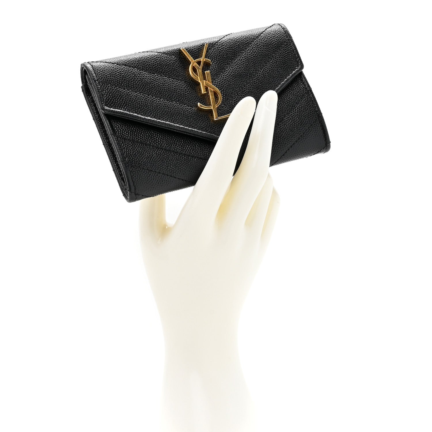 Saint Laurent Grain De Poudre Matelasse Chevron Small Monogram Envelope Wallet Black 2 of 9
