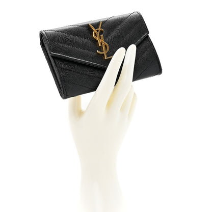 Saint Laurent Grain De Poudre Matelasse Chevron Small Monogram Envelope Wallet Black 2 of 9