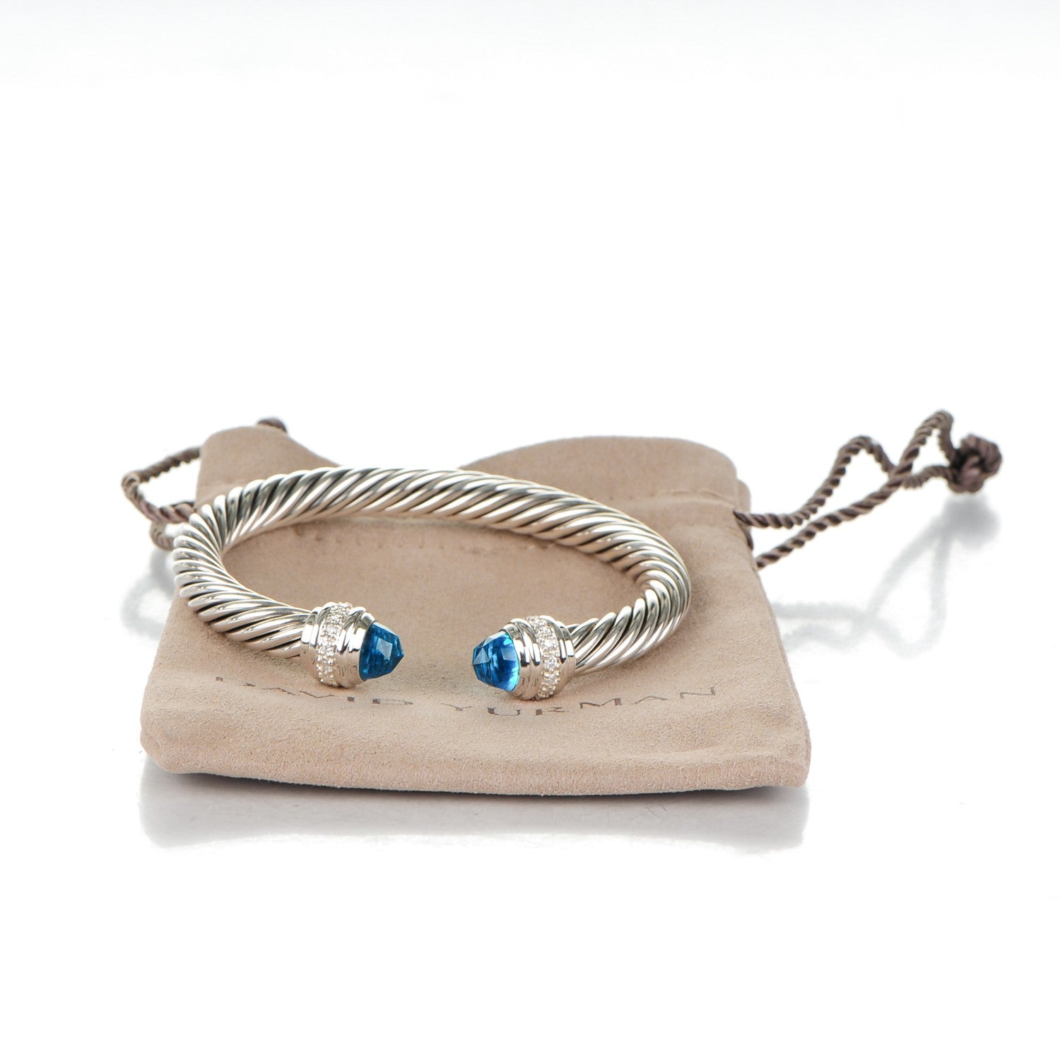 David Yurman Sterling Silver Blue Topaz Diamond 7mm Cable Classics Bracelet 5 of 5
