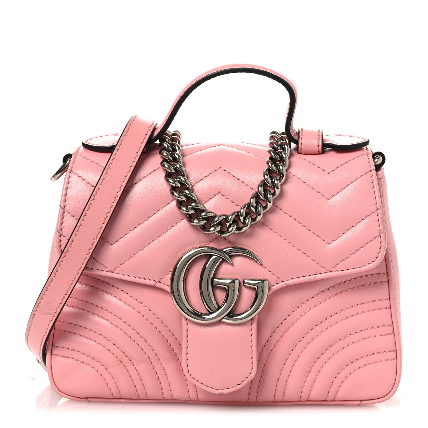 Gucci Calfskin Matelasse Mini GG Marmont Top Handle Shoulder Bag Wild Rose 1 of 17