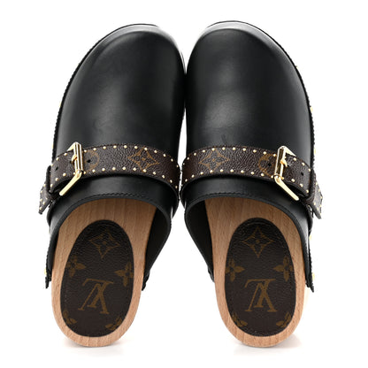 Louis Vuitton Calfskin Patent Monogram Cottage Clog Mules 37 Black 2 of 9