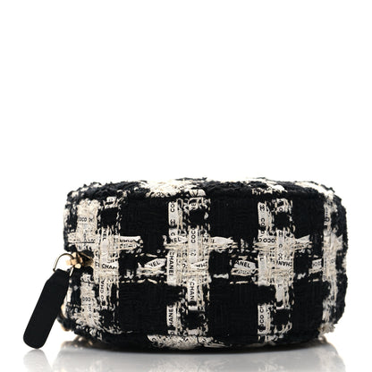 Chanel Tweed Quilted Round Clutch With Chain Black Ecru White 4 of 10