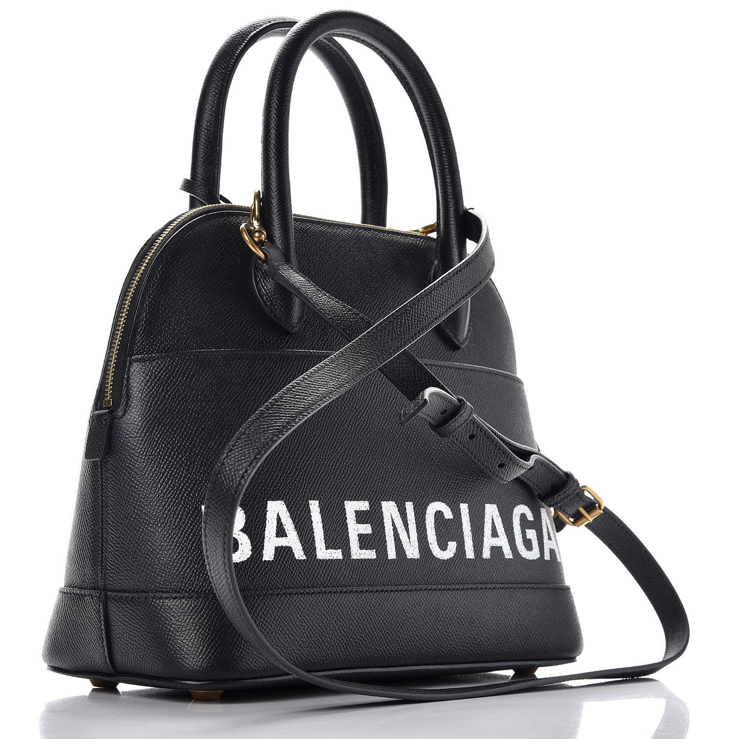 Signature Grained Calfskin Logo S Ville Top Handle Bag Black