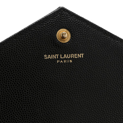 Saint Laurent Grain De Poudre Matelasse Chevron Monogram Chain Wallet Black 6 of 14