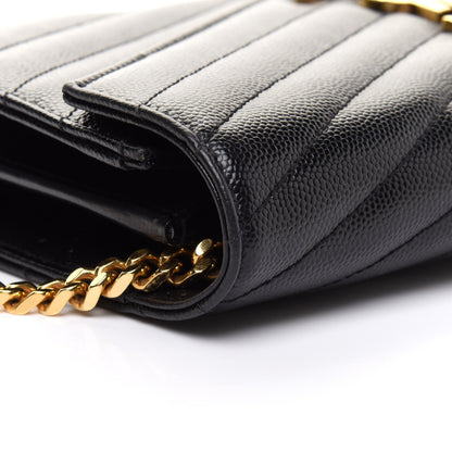 Saint Laurent Grain De Poudre Matelasse Chevron Monogram Chain Wallet Black 15 of 16