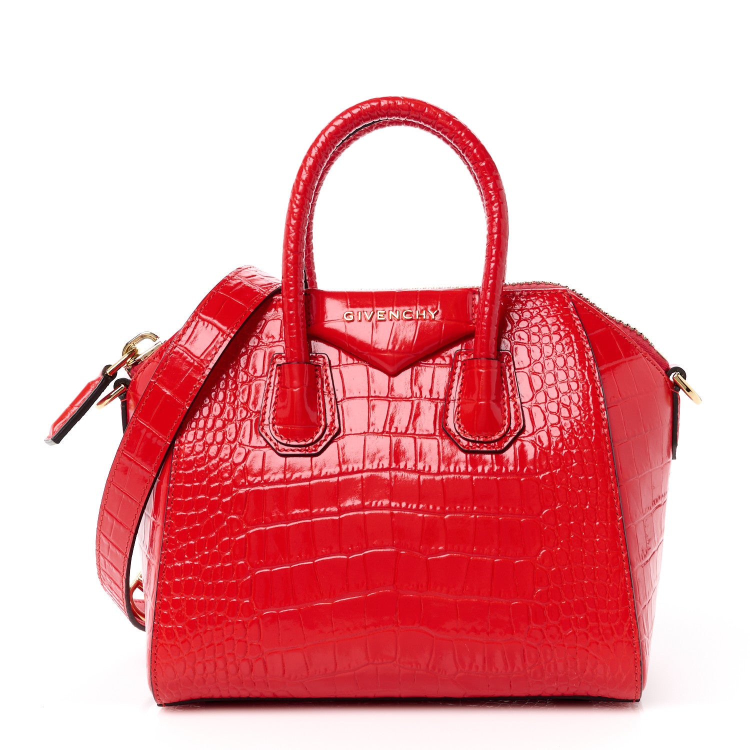 Givenchy Calfskin Crocodile Embossed Mini Antigona Red 1 of 15