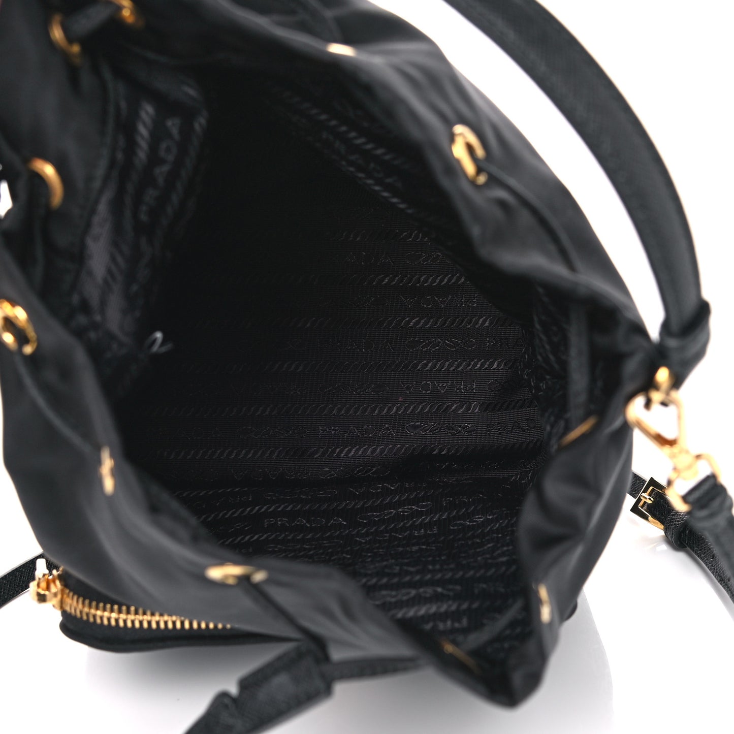 Saffiano Tessuto Nylon Mini Bucket Crossbody Bag Black
