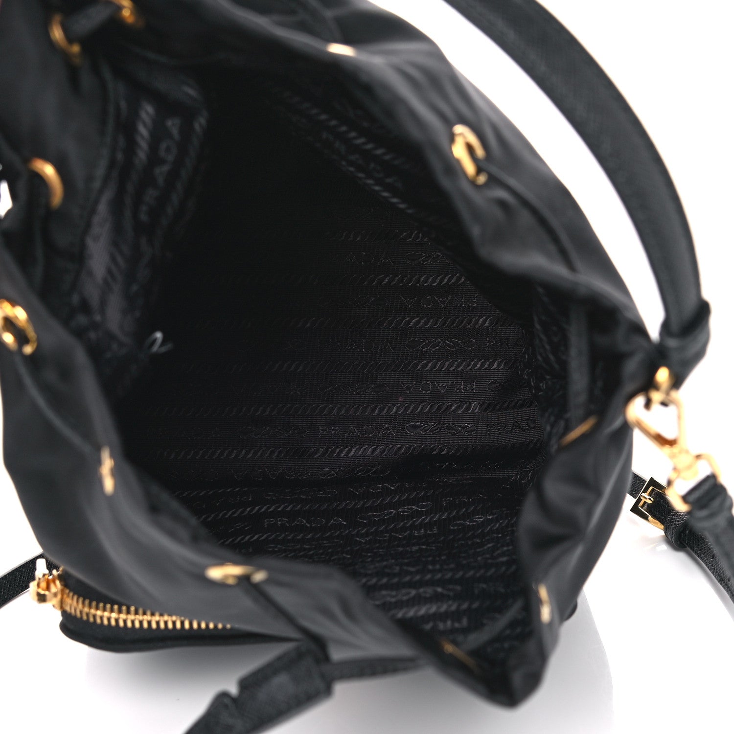 Prada Saffiano Tessuto Nylon Mini Bucket Crossbody Bag Black 4 of 12