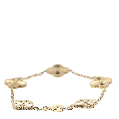 Van Cleef & Arpels 18K Yellow Gold 5 Motifs Guilloche Vintage Alhambra Bracelet 3 of 8