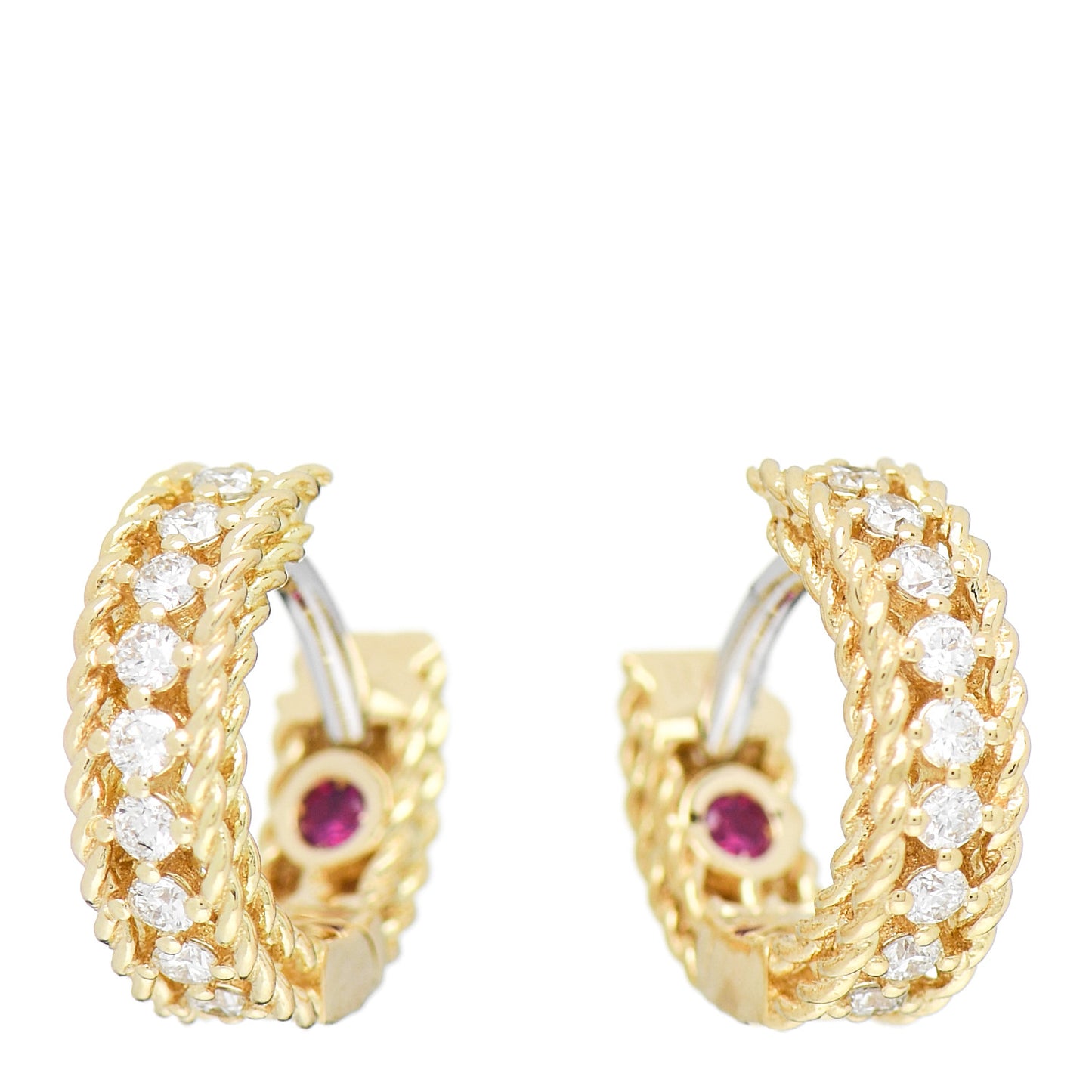 18K Yellow Gold Diamond Symphony Braided Huggie Hoop Earrings
