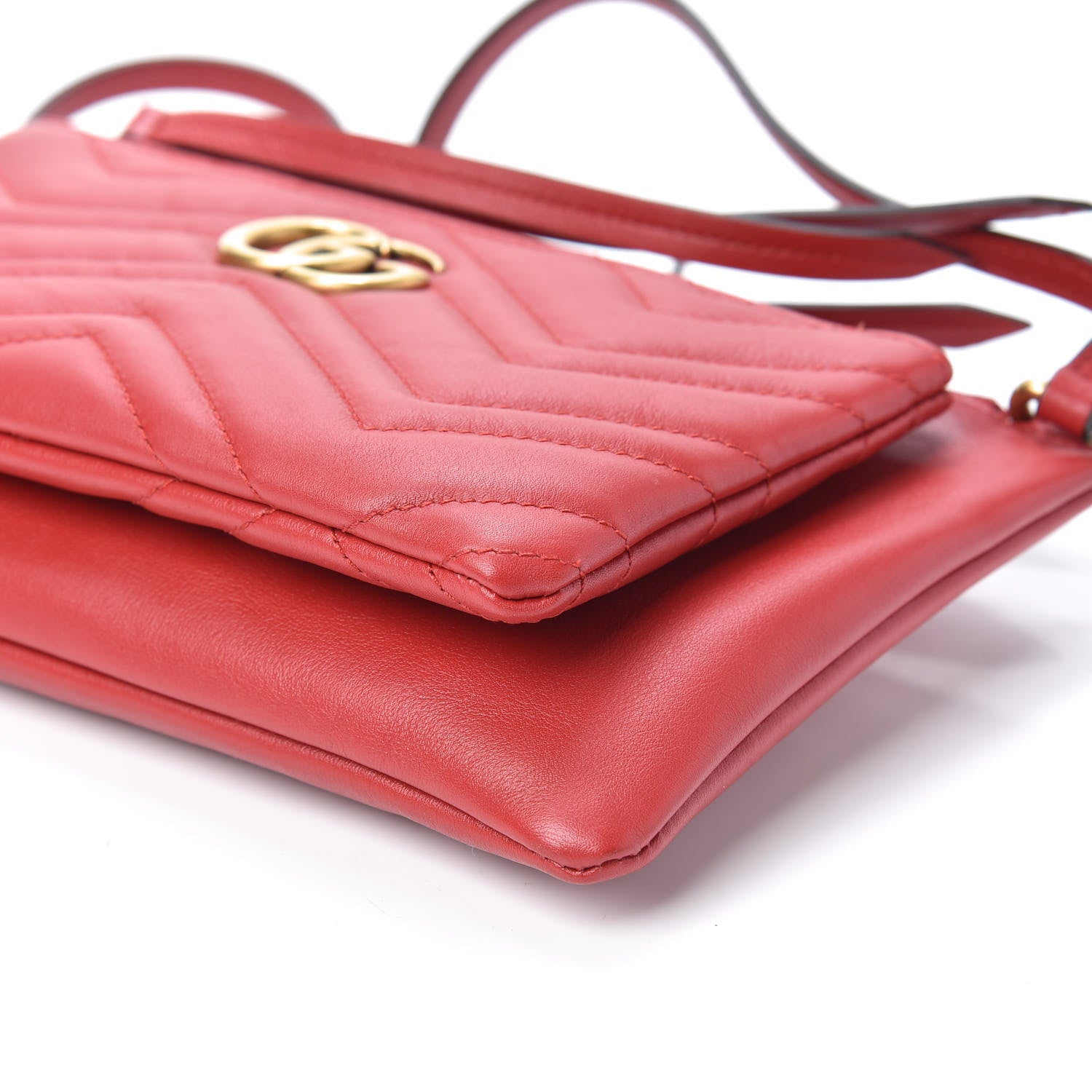 Gucci Calfskin Matelasse Small GG Marmont Double Zip Shoulder Bag Hibiscus Red 10 of 10