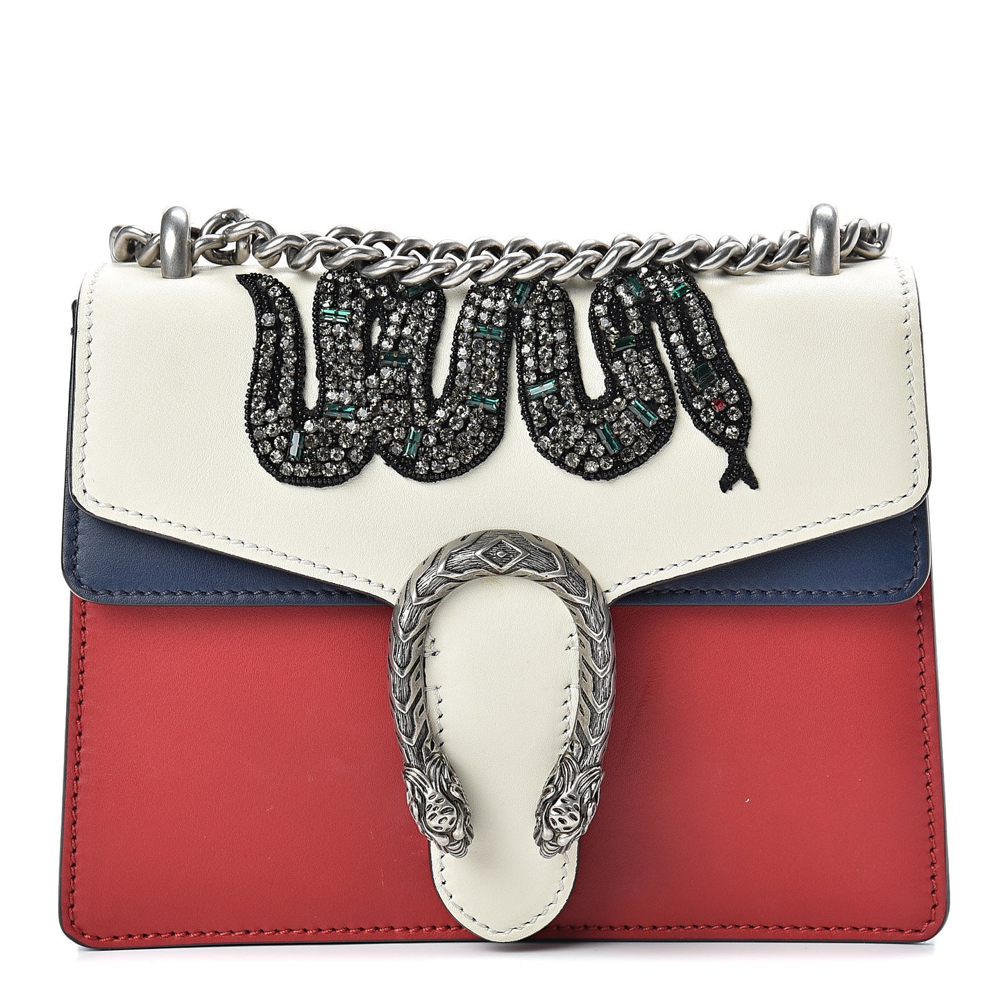 Calfskin Crystal Snake Embroidered Mini Dionysus Shoulder Bag Mystic White Hibiscus Red Blue Agata