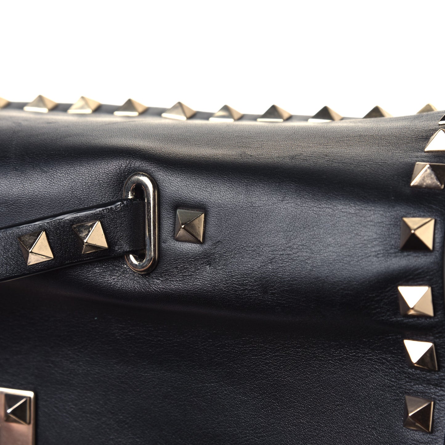 Vitello Rockstud Single Handle Flap Tote Black