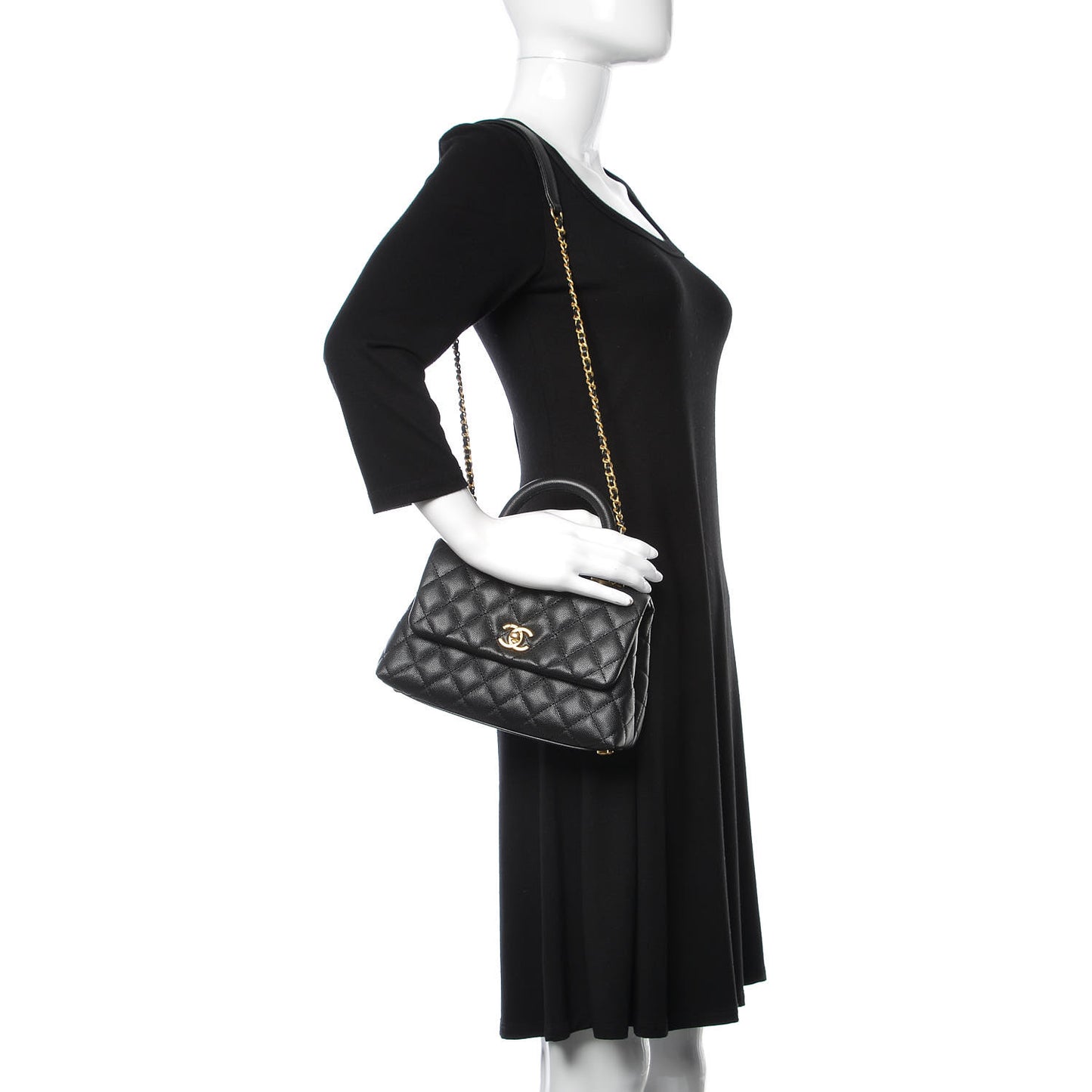 Caviar Quilted Mini Coco Handle Flap Black