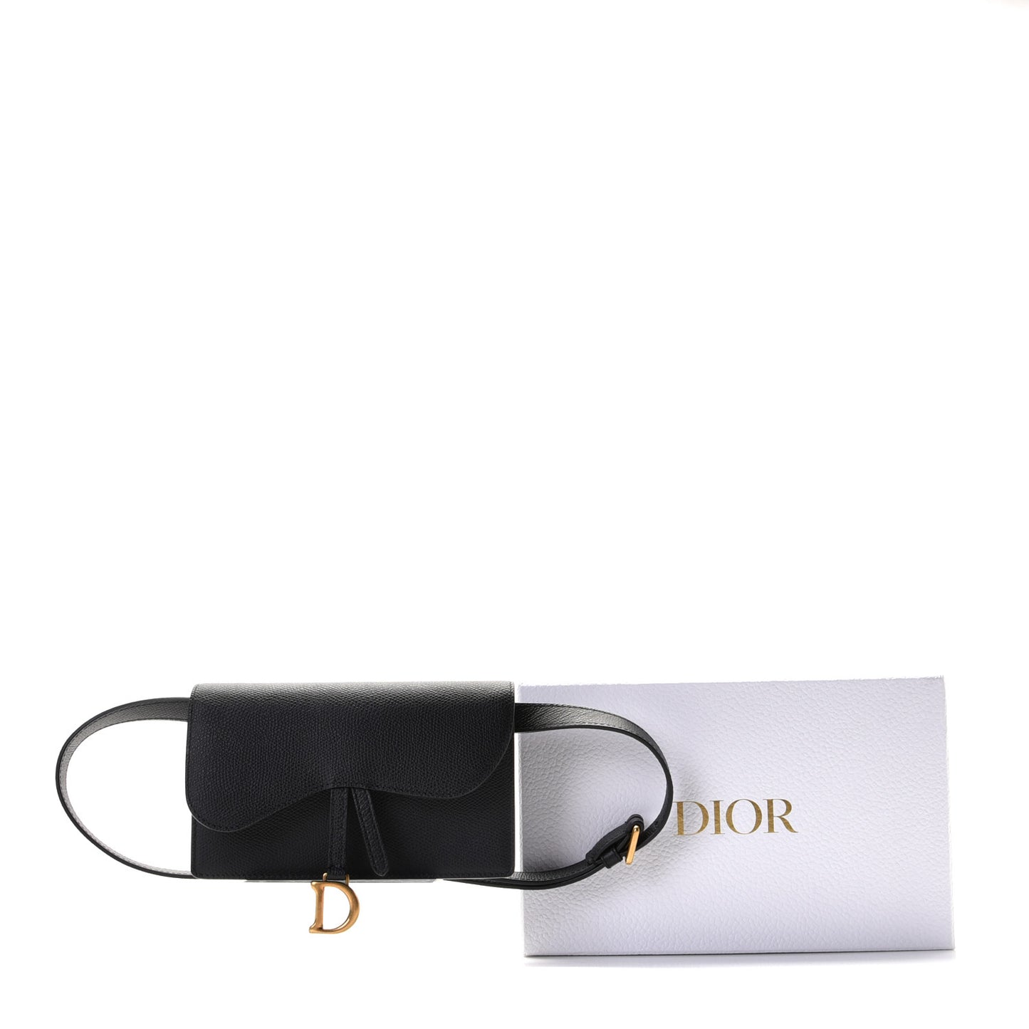 Grained Calfskin Saddle Belt Clutch Black