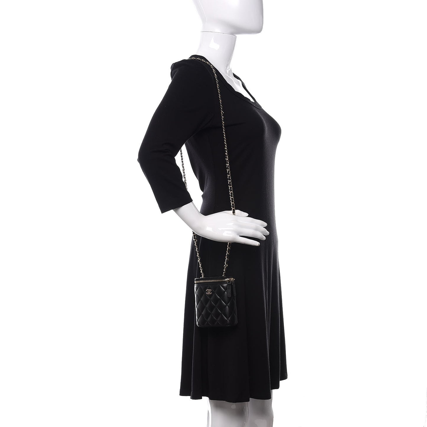 Lambskin Quilted Small Vertical Coco Beauty Vanity Case With Chain Black