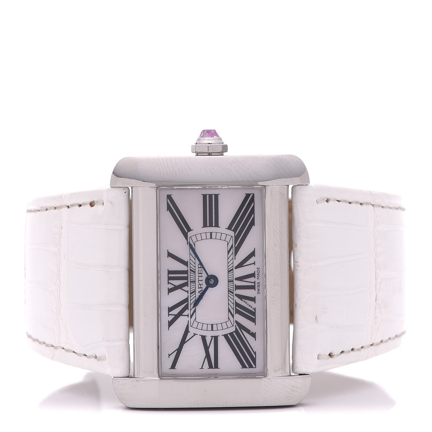 Cartier Stainless Steel Alligator 32mm Tank Divan Quartz Watch White 3 of 13