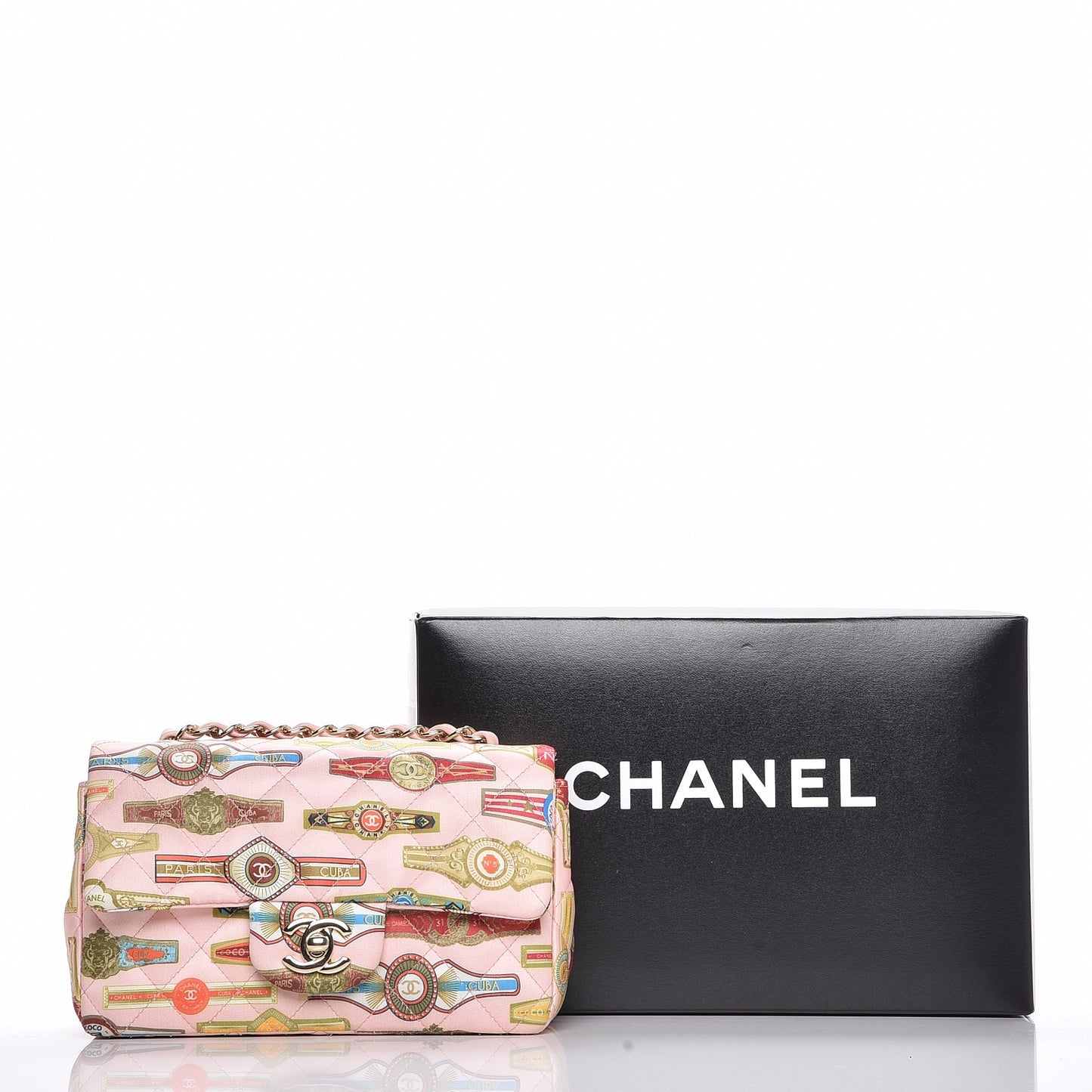 Satin Paris Cuba Cigare Print Mini Flap Pink