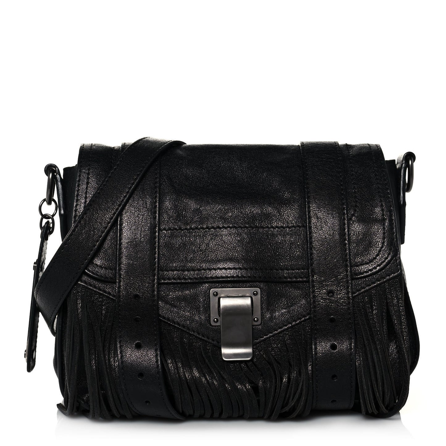 Lambskin Fringe PS1 Crossbody Pouch Black