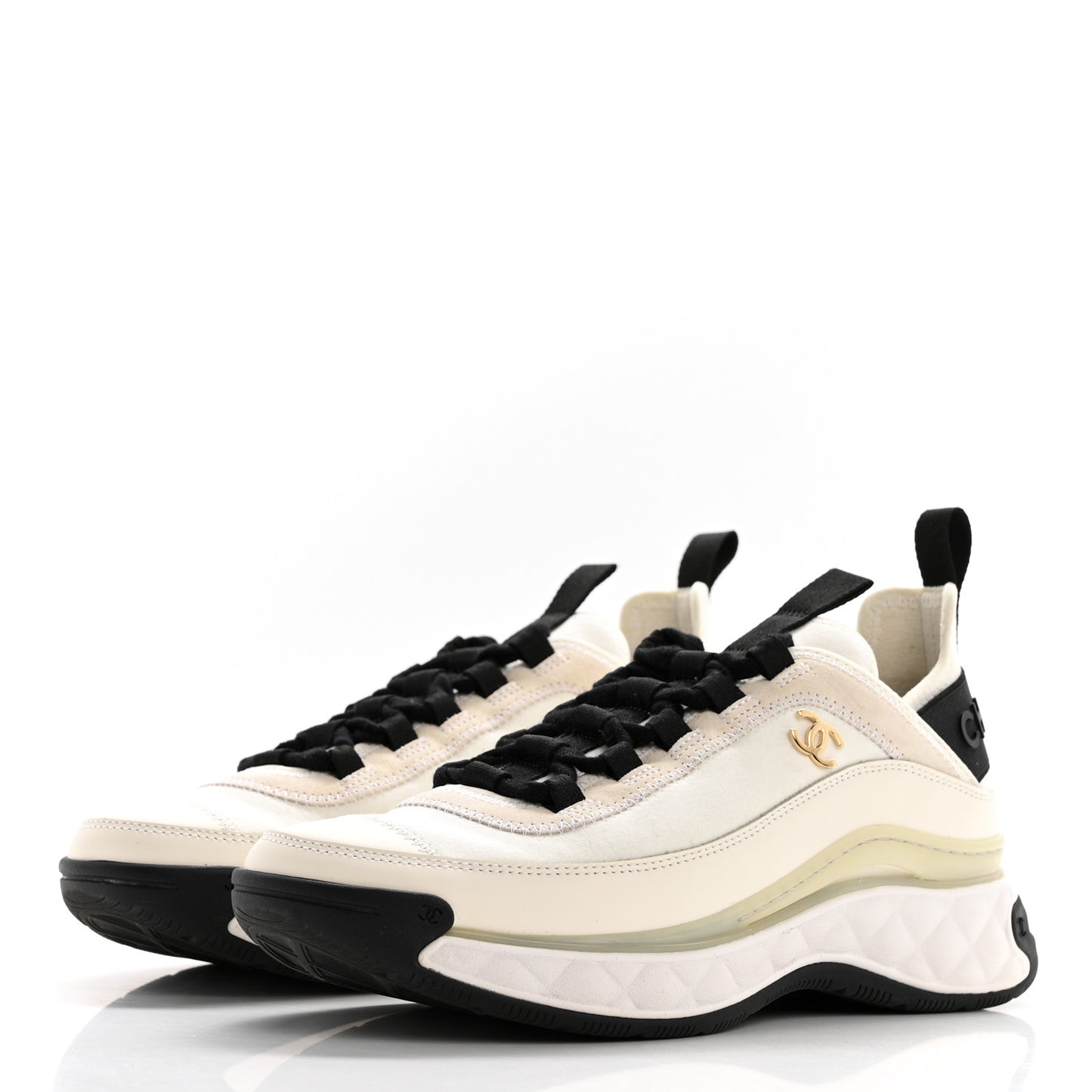 Velvet Calfskin Mixed Fibers CC Sneakers 37 Ivory Black