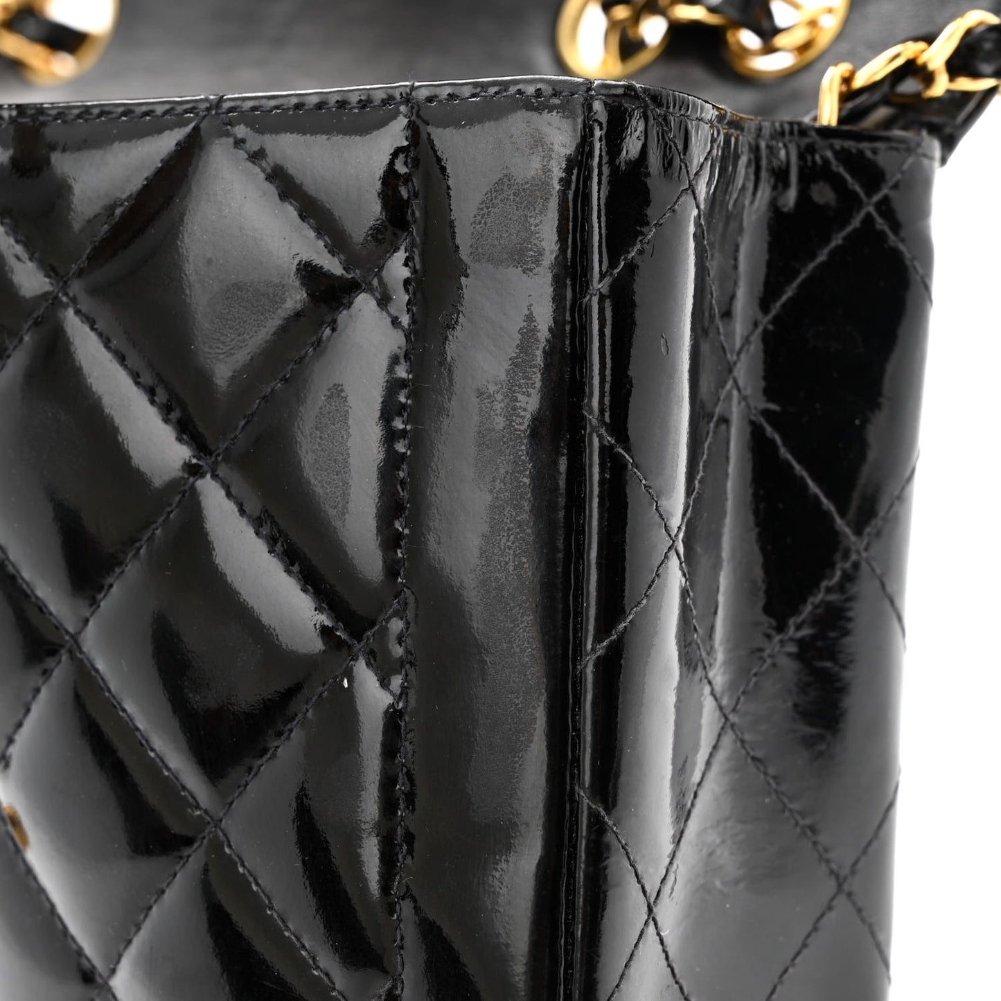 Patent Quilted Small Single Flap Black