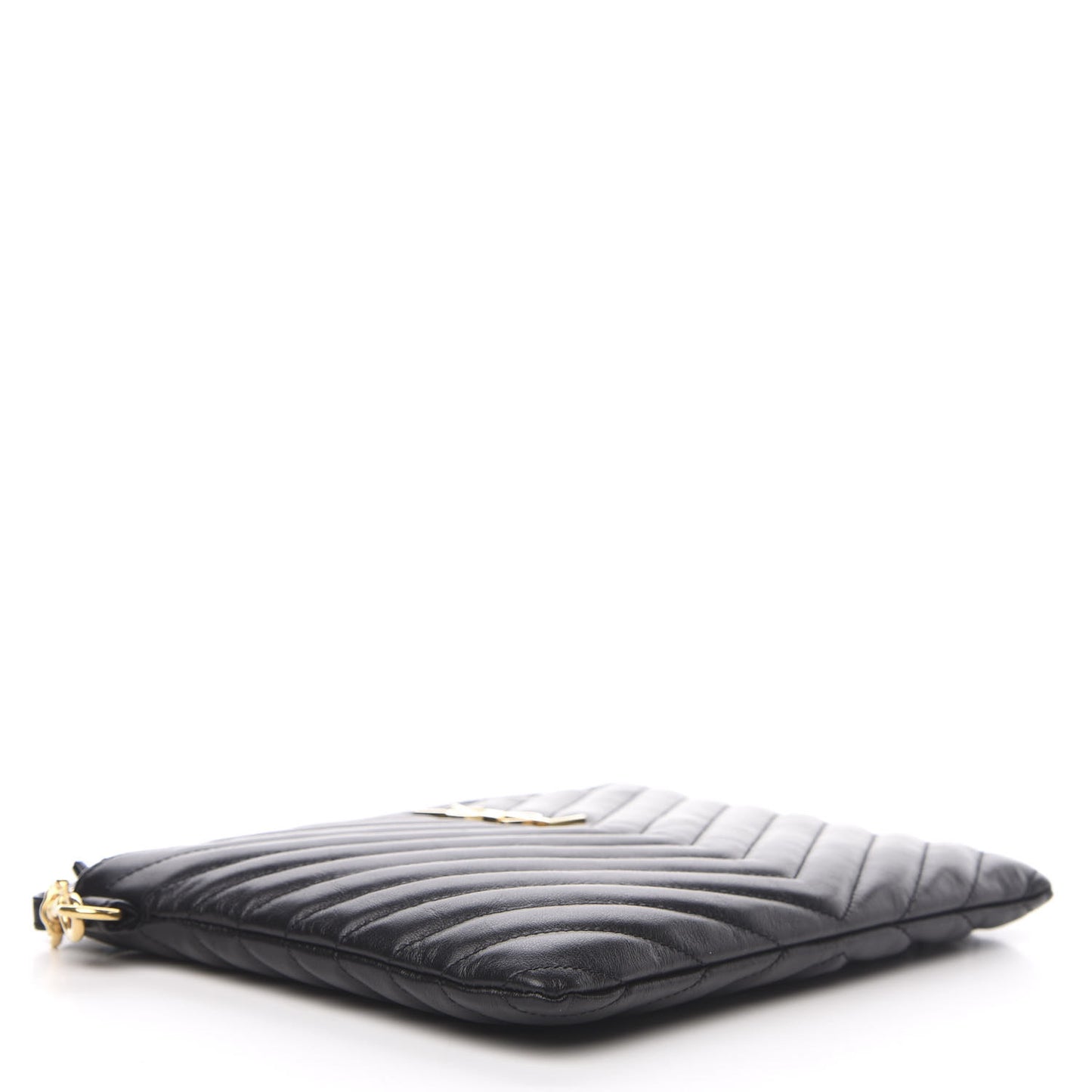 Calfskin Matelasse Chevron Monogram A5 Wristlet Black