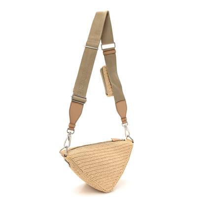 Prada Yarn Raffia Effect Crochet Triangle Shoulder Bag Naturale 3 of 9