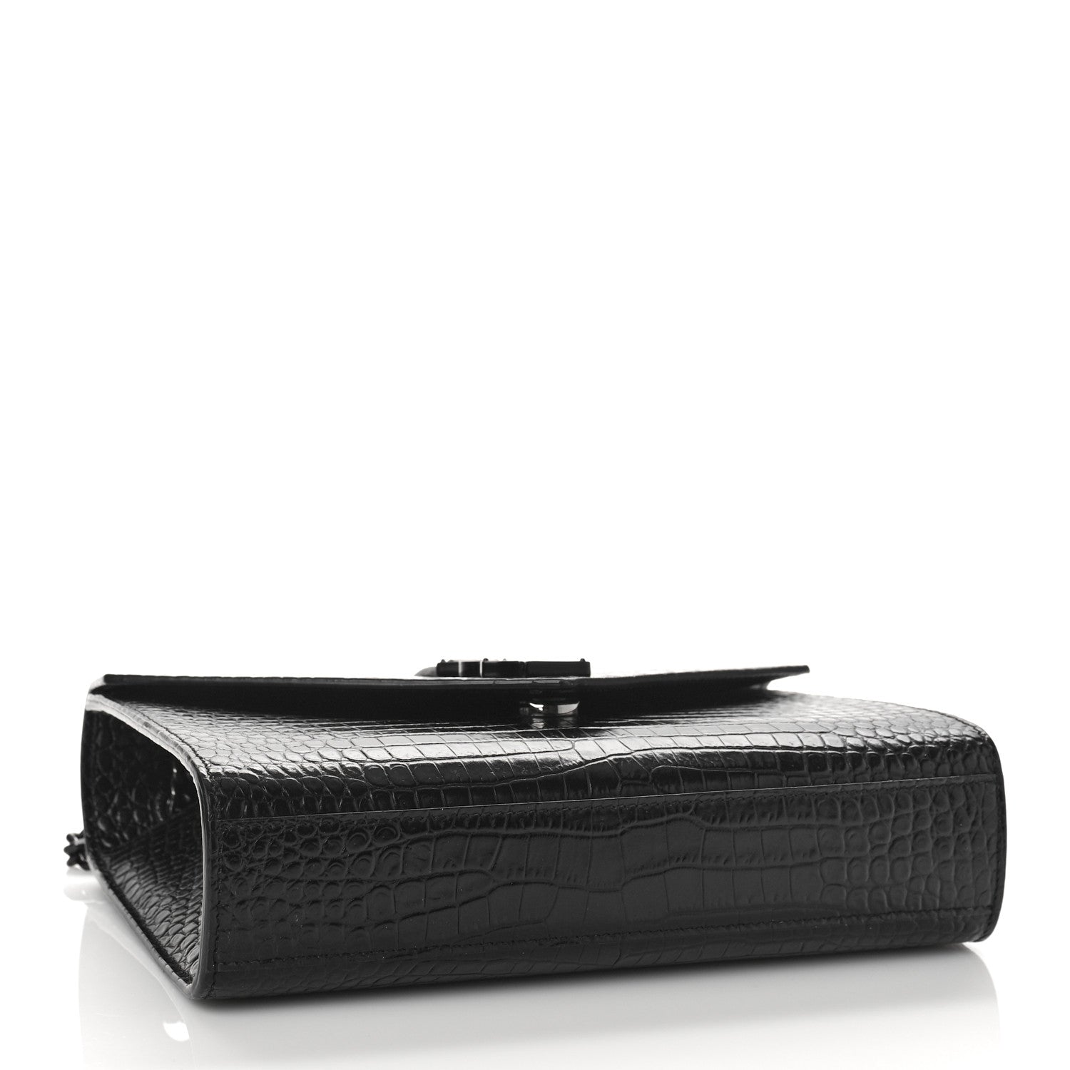 Saint Laurent Calfskin Crocodile Embossed Medium Monogram Envelope Chain Shoulder Bag Black 4 of 9