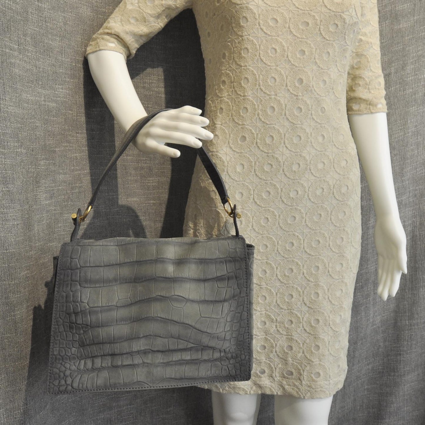 Crocodile Embossed Nubuck Catwalk Bag Anthracite Grey