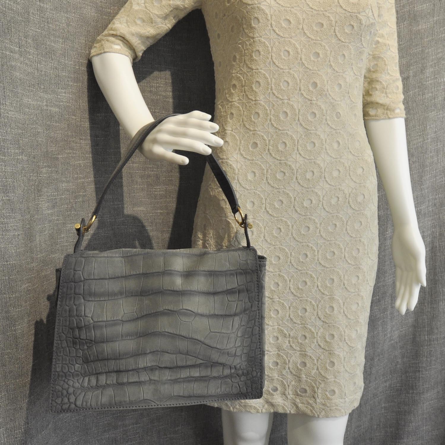 Saint Laurent Crocodile Embossed Nubuck Catwalk Bag Anthracite Grey 3 of 8