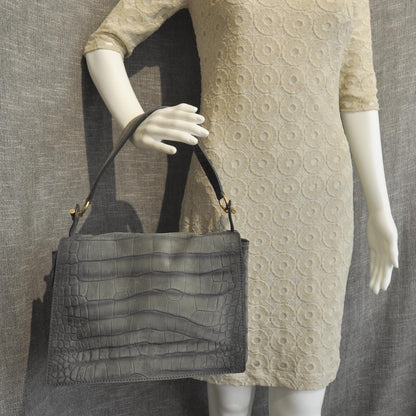 Saint Laurent Crocodile Embossed Nubuck Catwalk Bag Anthracite Grey 3 of 8