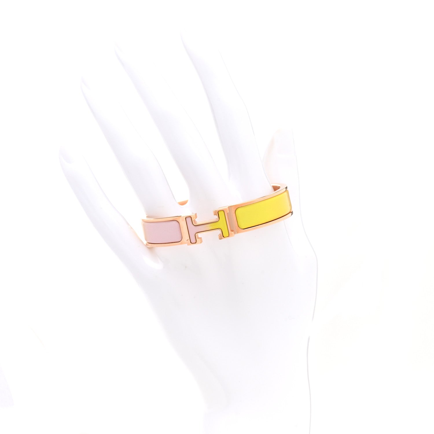 Hermes Enamel Narrow Clic Clac H Fusion Bracelet PM Rose Candeur Jaune Tennis 2 of 5
