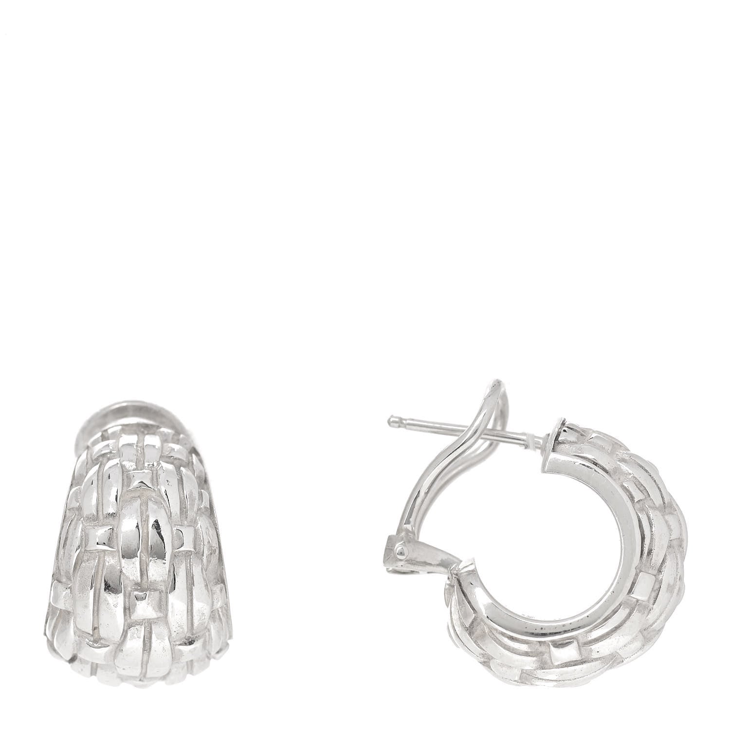 John Hardy Sterling Silver Basket Weave Huggie Earrings 1 of 4