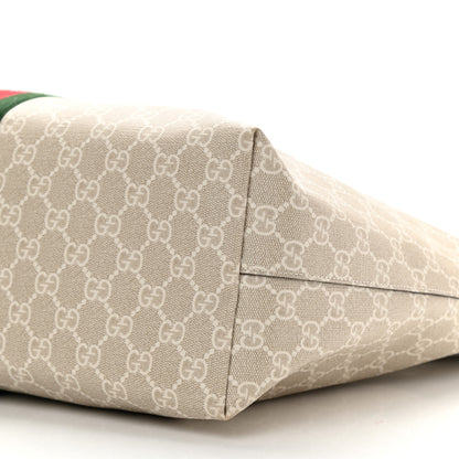 Gucci GG Supreme Monogram Textured Dollar Calfskin Web Medium Ophidia Shopping Tote Beige Mystic White Oatmeal 21 of 21