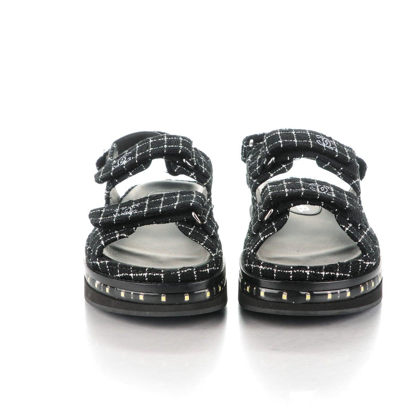Tweed Lambskin Light Up LED Flat Sandals 40 Black
