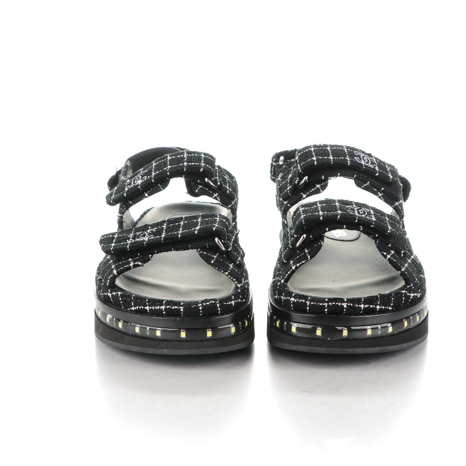 Chanel Tweed Lambskin Light Up LED Flat Sandals 40 Black 2 of 8