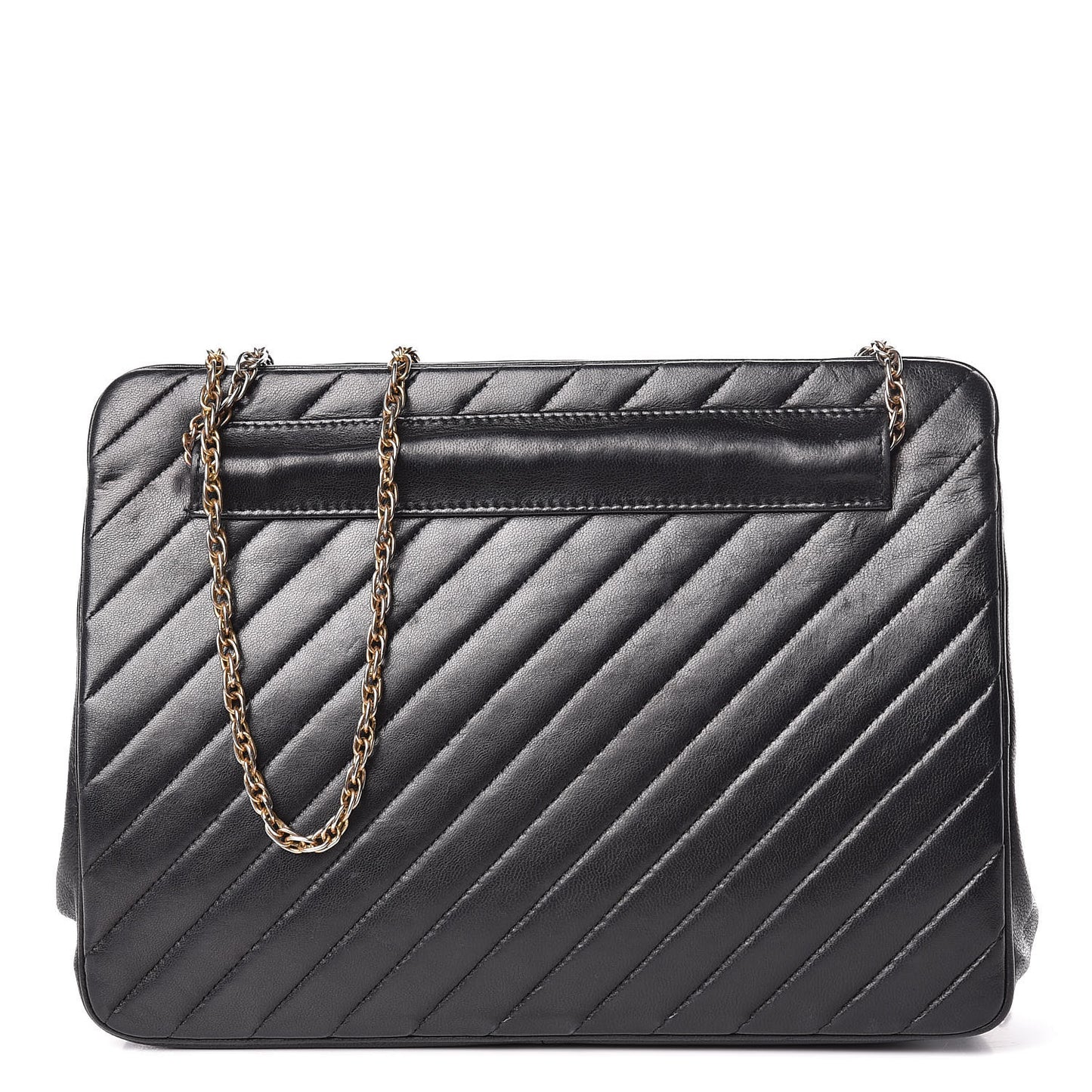Lambskin Diagonal Quilted Kisslock Bag Black