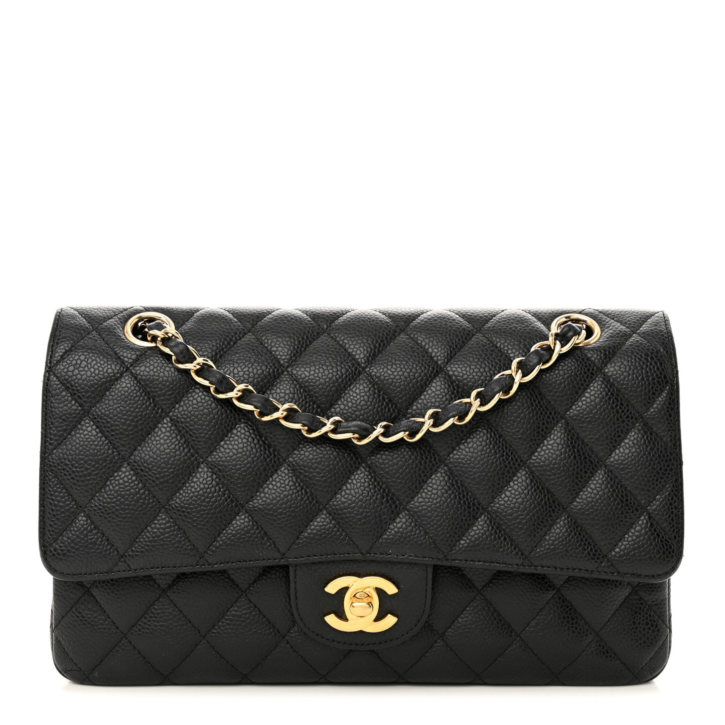 Caviar Quilted Medium Double Flap Black