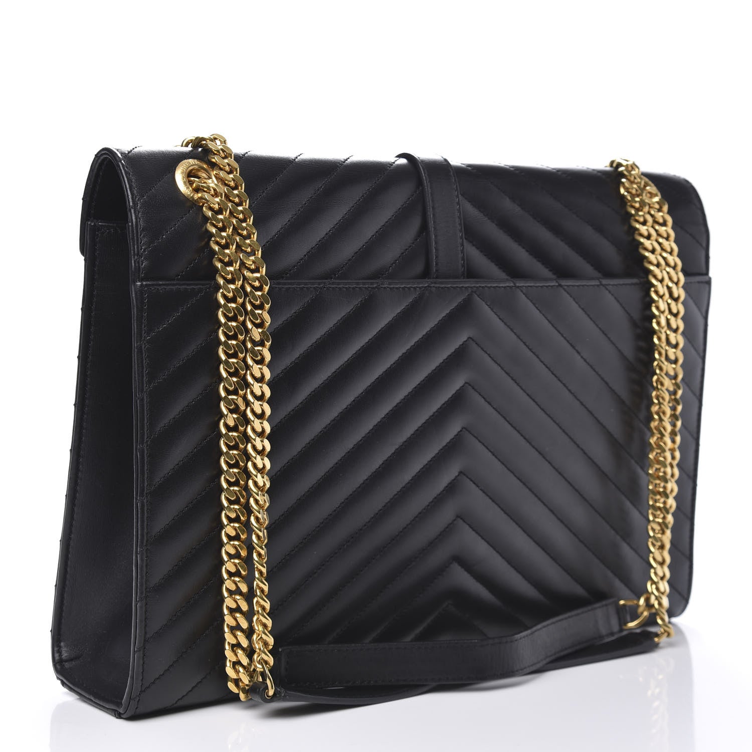 Saint Laurent Smooth Calfskin Matelasse Chevron Large Monogram Satchel Black 3 of 12