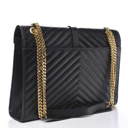 Saint Laurent Smooth Calfskin Matelasse Chevron Large Monogram Satchel Black 3 of 12