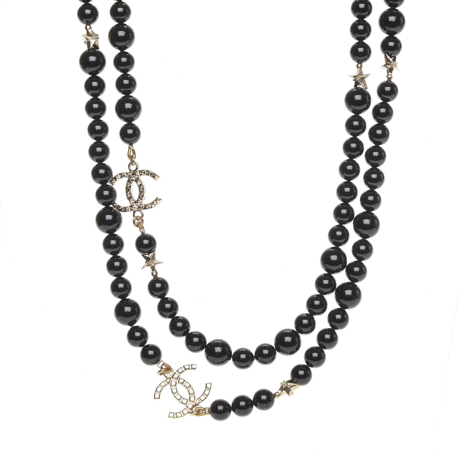 Chanel Beaded Star CC Long Necklace Black Gold 1 of 6